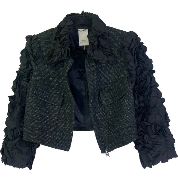 ROBERT RODRIGUEZ Black Rose Petal Ruffle Blazer Jacket - NWT - Picture 6 of 14